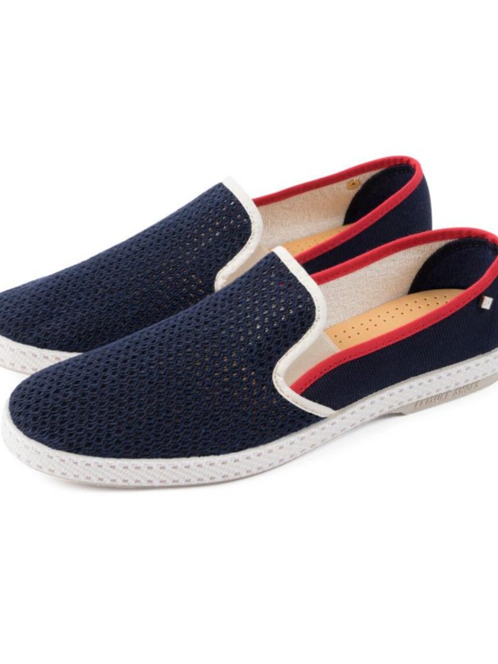 $220 RIVIERAS 38 8 Navy Red Espadrille Loafers - Picture 8 of 10